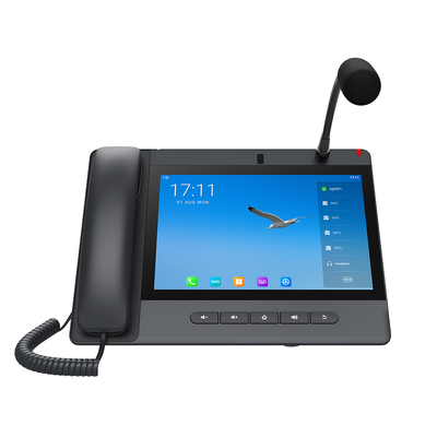 Imagen de Teléfono IP Android 9.0 Empresarial para voceo 20 líneas SIP, pantalla táctil, Wi-Fi y Bluetooth, PoE, Voceo/ Musica por Multicast, puertos Gigabit, soporta recepción de video.