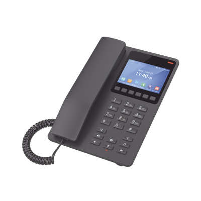 Imagen de Teléfono IP Hotelero con pantalla LCD a color, 2 líneas SIP con 2 cuentas, codec Opus, IPV4/IPV6, color negro, con gestión en la nube GDMS