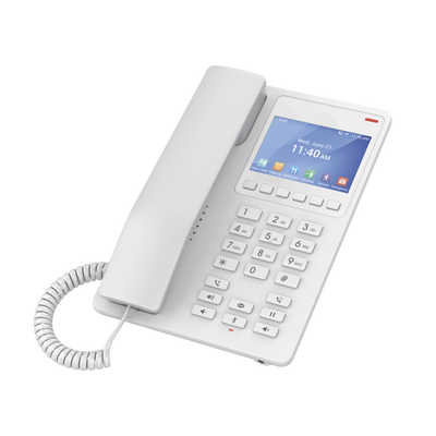 Imagen de Teléfono IP Hotelero con pantalla LCD a color, 2 líneas SIP con 2 cuentas, codec Opus, IPV4/IPV6, color blanco, con gestión en la nube GDMS