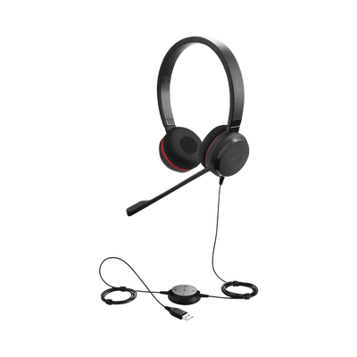 Imagen de Jabra Evolve 30 Duo con conexión USB / 3.5mm, micrófono con cancelación de ruido y controlador en el cable con botones e indicadores LED (5399-829-309)