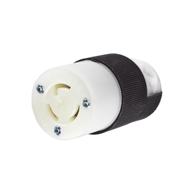 Imagen de Conector Industrial con Bloqueo de Media Vuelta / 15 A 125 V CA / 2 Polos 3 Hilos / Color Blanco y Negro / Nema L5-15R.