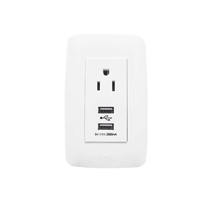 Imagen de Contacto Sencillo de 15 A/ 127 V CA y 2 Conectores USB de 5 V CD 2A / Color Blanco.