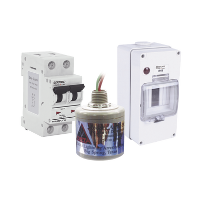 Imagen de Kit de Centro de Carga Para Corriente Directa, Breaker de hasta  800 Vcc de 16 A con Supresor de Descargas Atmosféricas.