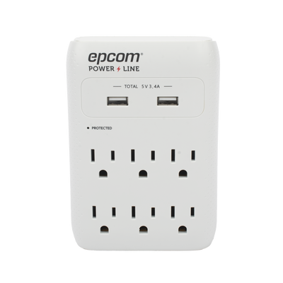 Imagen de Multicontacto de Pared 110 Vca / Supresor de Picos 1080 Joules / 6 x Nema 5-15P / 2 x USB (5V @3.4A)