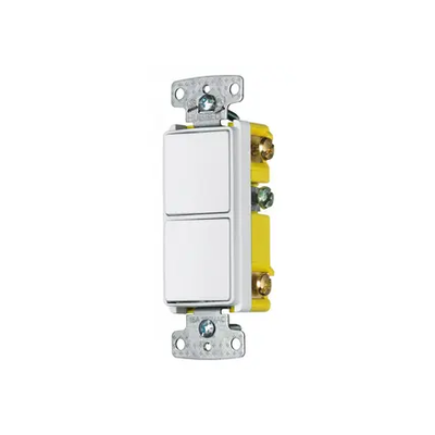 Imagen de Interruptor Residencial 15 A 120-277 V, con 2 Bases Unipolares, Cableado lateral, Color Blanco.