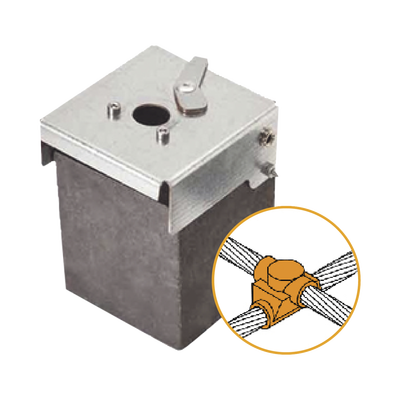 Imagen de Molde de grafito horizontal unión en cruz sobrepuesta de cable 2/0 AWG (pasante) con cable 2/0 AWG (terminal).