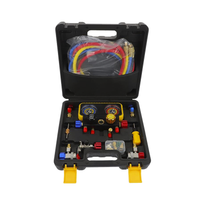 Imagen de Manómetro de 4 vías con Accesorios para Gas refrigerante  R410A/ R32/ R134A/R22