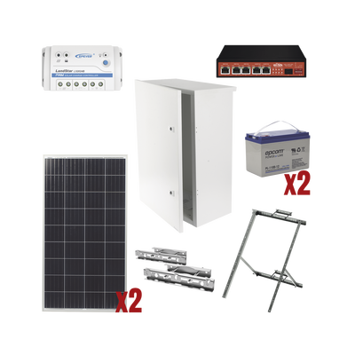 Imagen de Kit Solar Witek de 28 W con 5 Puertos PoE 802.3 af y PoE Pasivo 24 V para alimentar Camaras IP y un Enlace Punto a Punto en 24 Vcc