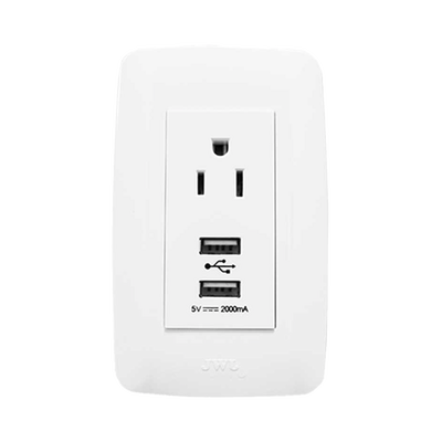 Imagen de Contacto Sencillo de 15 A/ 127 V CA y 2 Conectores USB de 5 V CD 2A / Color Blanco.