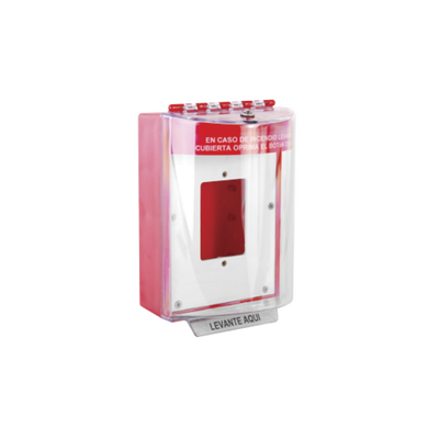 Imagen de Cubierta Universal De Policarbonato Con Espaciador y Placa De Montaje Interna, Texto De Incendio En Español, Interior/Exterior, Serie Universal Stopper®