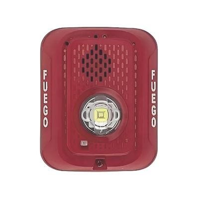 Imagen de Sirena con Lampara LED Estroboscópica / 2 hilos / Montaje en Pared / Color Rojo / Configuración Estroboscópica Seleccionable