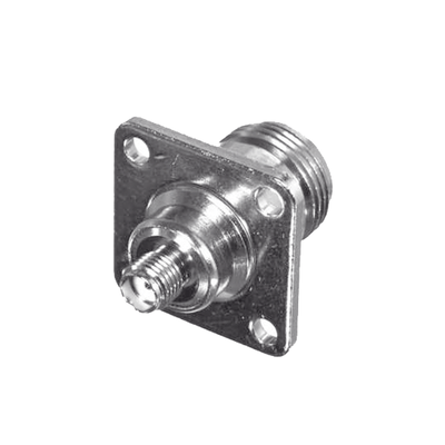 Imagen de Adaptador en Línea para Panel de SMA Hembra a N Hembra, Montaje Trasero para 18 mm entre Centros, Níquel/ Oro/ Teflón.
