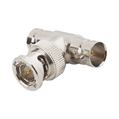 Imagen de Adaptador en T para 50 Ohm de BNC Macho a Doble BNC Hembra, Maquinado, Níquel/ Oro/ Teflón.