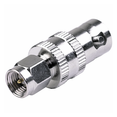 Imagen de Adaptador en Línea de Conector SMA Macho a BNC Hembra, Níquel/ Oro/ Teflón.