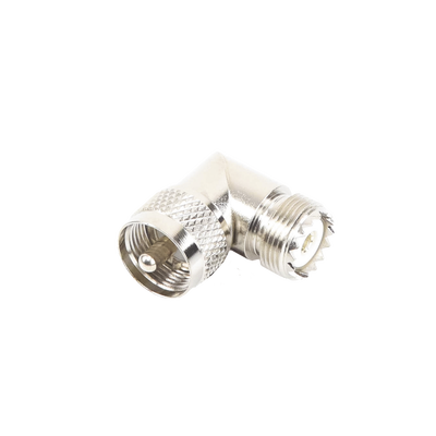 Imagen de Adaptador en Ángulo Recto, de Conector UHF Macho (PL-259) a UHF Hembra (SO-239), Níquel/ Oro/ Delrin.