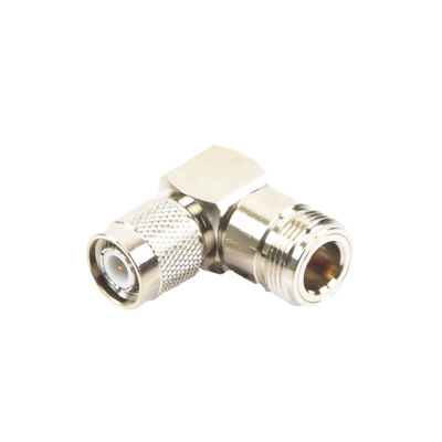 Imagen de Adaptador en Ángulo Recto de Conector TNC Macho a N Hembra, Níquel/ Oro/ Teflón.
