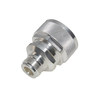 Imagen de Adaptador en Línea de Conector DIN 7-16 Macho a N Hembra, Plata/ Plata/ Teflón.