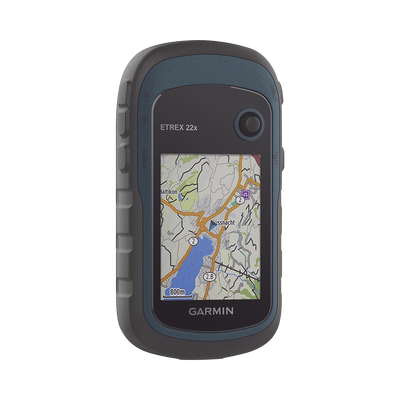 Imagen de GPS portátil eTrex22x con mapa base precargado, almacena hasta 2000 puntos de interés, e incluye función de cálculo de áreas.