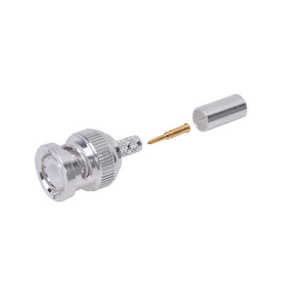 Imagen de Conector BNC Macho de Anillo Plegable para Cable LMR-195, RG-58/U, RG-142, Níquel/ Oro/ Teflón.