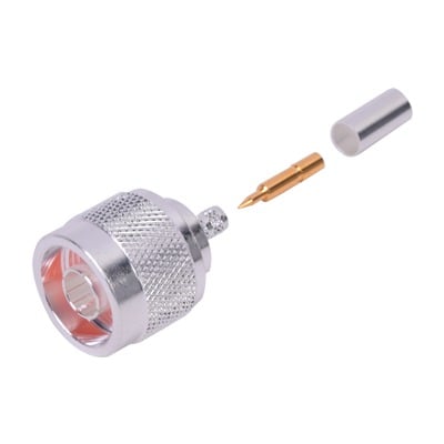 Imagen de Conector Coaxial N Macho de Anillo Plegable para Cable RG-142/U, Plata/ Oro/ Teflón.
