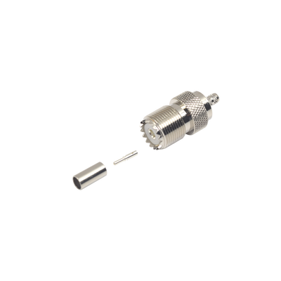 Imagen de Conector UHF Hembra (SO-239) en Línea, de Anillo Plegable para Cable RG-58/U, RG-142/U, Níquel/ Plata/ Delrin.