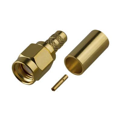 Imagen de Conector SMA Macho Inverso de Anillo Plegable para cables 8240, RG-58/U, Oro/ Oro/ Teflón.