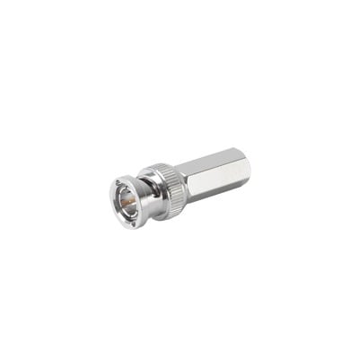 Imagen de Conector BNC Macho de Ensamble Roscable (Hex.) en Sentido de las Manecillas de Reloj para Cable Coaxial RG-59/U, Níquel/ Oro/ Delrin.