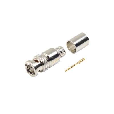 Imagen de Conector BNC Macho de 75 Ohm, Anillo Plegable, para Cable 8238, RG-11/U, Níquel/ Oro/ Teflón.