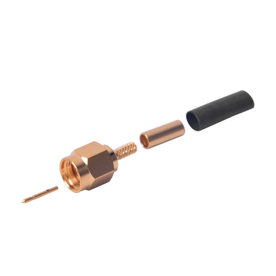 Imagen de Conector SMA Macho de Anillo Plegable para Cables RG-174/U, 8216, Oro/ Oro/ Teflón.