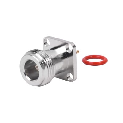 Imagen de Conector N Hembra de Montaje de Panel con 4 perforaciones a 12.7 mm, soldable.
