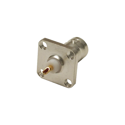 Imagen de Conector BNC Hembra para Chasis, 4 Perforaciones con 12.7 mm, Plata/ Oro/ Teflón.