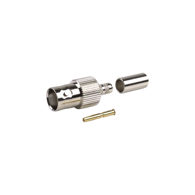 Imagen de Conector BNC Hembra de Anillo para Cables RG-8/X, LMR-240, 9258, Níquel/ Oro/ Delrin.