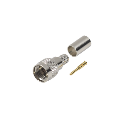 Imagen de Conector Mini-UHF Macho, 50 Ohm de Anillo Plegable para  LMR-240, RG-8/X, 9258, Niquel/ Oro/ Delrin.