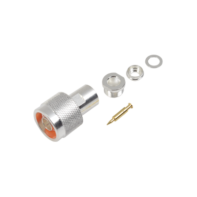 Imagen de Conector N Macho de Rosca para Cables RG-8/X, LMR-240, BELDEN 9258, Plata / Oro / Teflón.