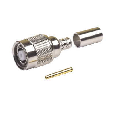 Imagen de Conector TNC Macho Inverso de Anillo Plegable para Cables LMR-240, RG-8/X, Níquel/ Oro/ Teflón.