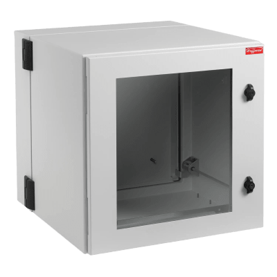 Imagen de Gabinete Industrial ProTek de Puerta con Ventana, Protección NEMA Tipo 4/12/4X; IP55; IK10, Abatible, Fabricado en Acero, 12 UR, Color Gris Claro