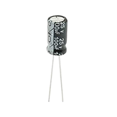 Imagen de Capacitor Electrolítico de Aluminio, Radial de 100 µFd, 25 Vcc, 105 °C, 6.3 x 11 mm.
