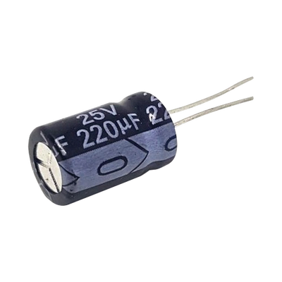 Imagen de Capacitor Electrolítico Radial de Aluminio, 220 µFd, 25 Vcc, 105 °C, 8 x 11 mm.