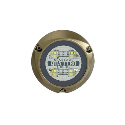 Imagen de Luz led marina sumergible SeaBlaze Quattro, emite luz de color blanco y azul de 2000 lúmenes, fabricada en bronce naval con grado de protección IP68.