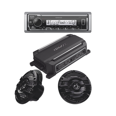 Imagen de Kit de estéreo con Bluetooth KMR-M332BT | Amplificador KAC-M5014  | más Par de bocinas KFC-1653MRB