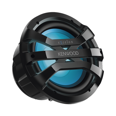 Imagen de Subwoofer excelon motorsport de 10" fabricado en rejilla color negro, cuenta con iluminación Led ajustable vía RF
