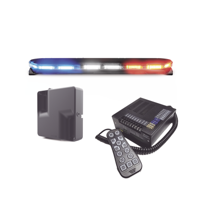 Imagen de Kit de Sirena, Bocina y Torreta de 47", Serie 16 con 300 LEDs, Dual Color, Frente: Rojo/Blanco, Azul/Blanco, Trasero: Rojo/Ámbar, Azul/Ámbar