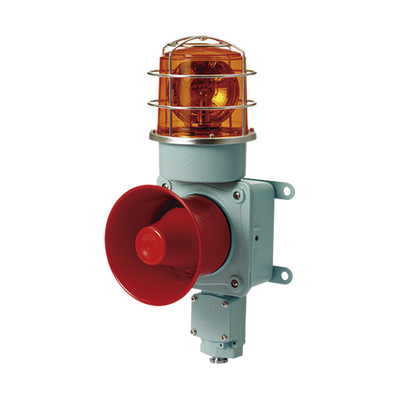 Imagen de Combinación de luz de advertencia giratoria color Ámbar con bocina eléctrica para aplicaciones de la industria a 24 VCD, máx. 120 dB