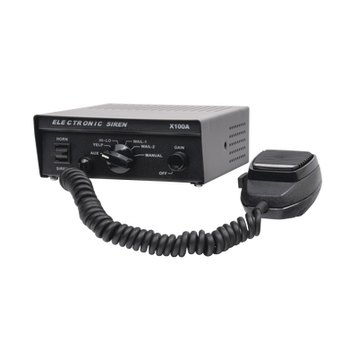 Imagen de Sirena Vehicular de 100W de Potencia, Con Switch Giratorio de 6 posiciones y Micrófono Integrado de Uso Rudo