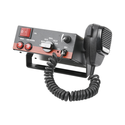 Imagen de Sirena Vehicular de 100W de Potencia, Con Switch Giratorio de 6 posiciones, Micrófono de Uso Rudo e Interconexión a Radio