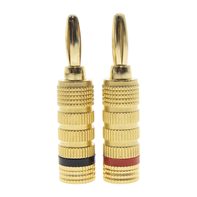 Imagen de Kit Conector Banana Tipo Tornillo para Bocinas | Instalaciones Profesionales de Audio | Chapado en Oro | Color Negro + Rojo (2 Piezas)