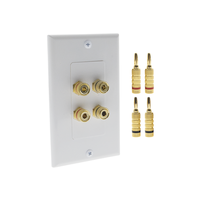 Imagen de KIT 1 Placa de Pared + 2 Pares Conectores Banana (Rojo+Negro) | Postes de Unión Tipo Banana | Conexión para 2 Altavoces | Fácil Instalación | Conectores Chapados en Oro