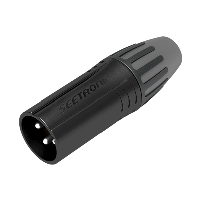 Imagen de XLR conector de cable macho, carcasa enchapada en negro, contactos enchapados en plata