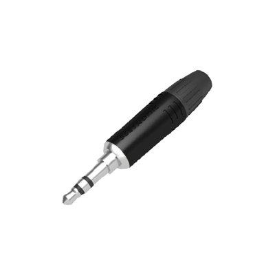 Imagen de Conector delgado estereo de 3.5 mm, carcasa cromada negra, contacto niquelado, cable OD 2-4,5 mm