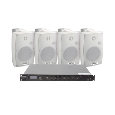 Imagen de KIT de Amplificador de Audio 120W para Rack | 4 Altavoces de Pared color Blanco 2.5W - 20W | Sistema 70/100V